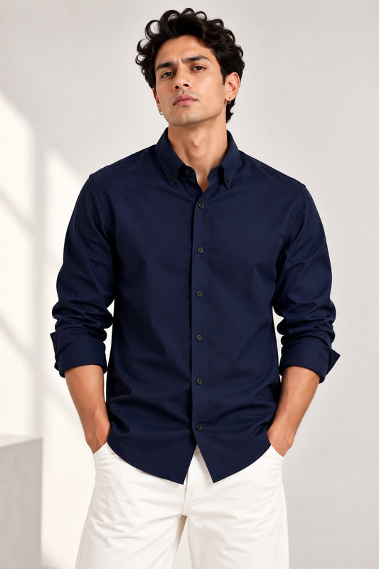 Cosmoff- Relaxed Fit Corduroy Shirt - Dark Blue